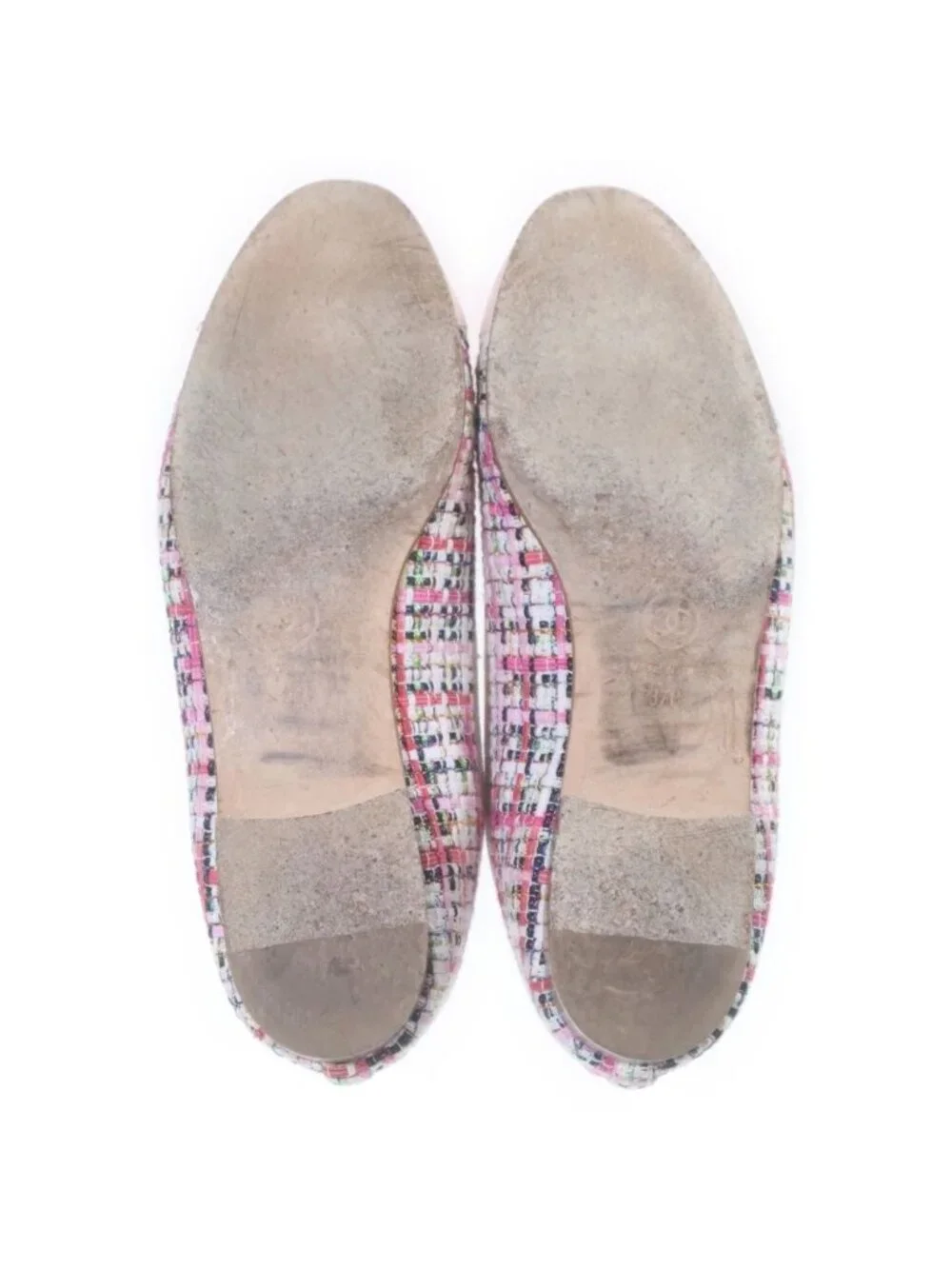 Chanel CC Logo Pumps Ballet Shoes Flat Pink Tweed Xleather